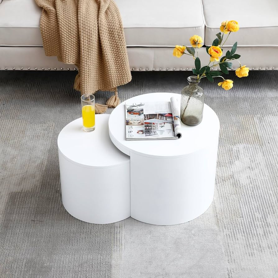 Nesting Coffee Table Set of 2, Modern Round Coffee Table with Non-Slip Feet, Wood Circle Accent T... | Amazon (US)