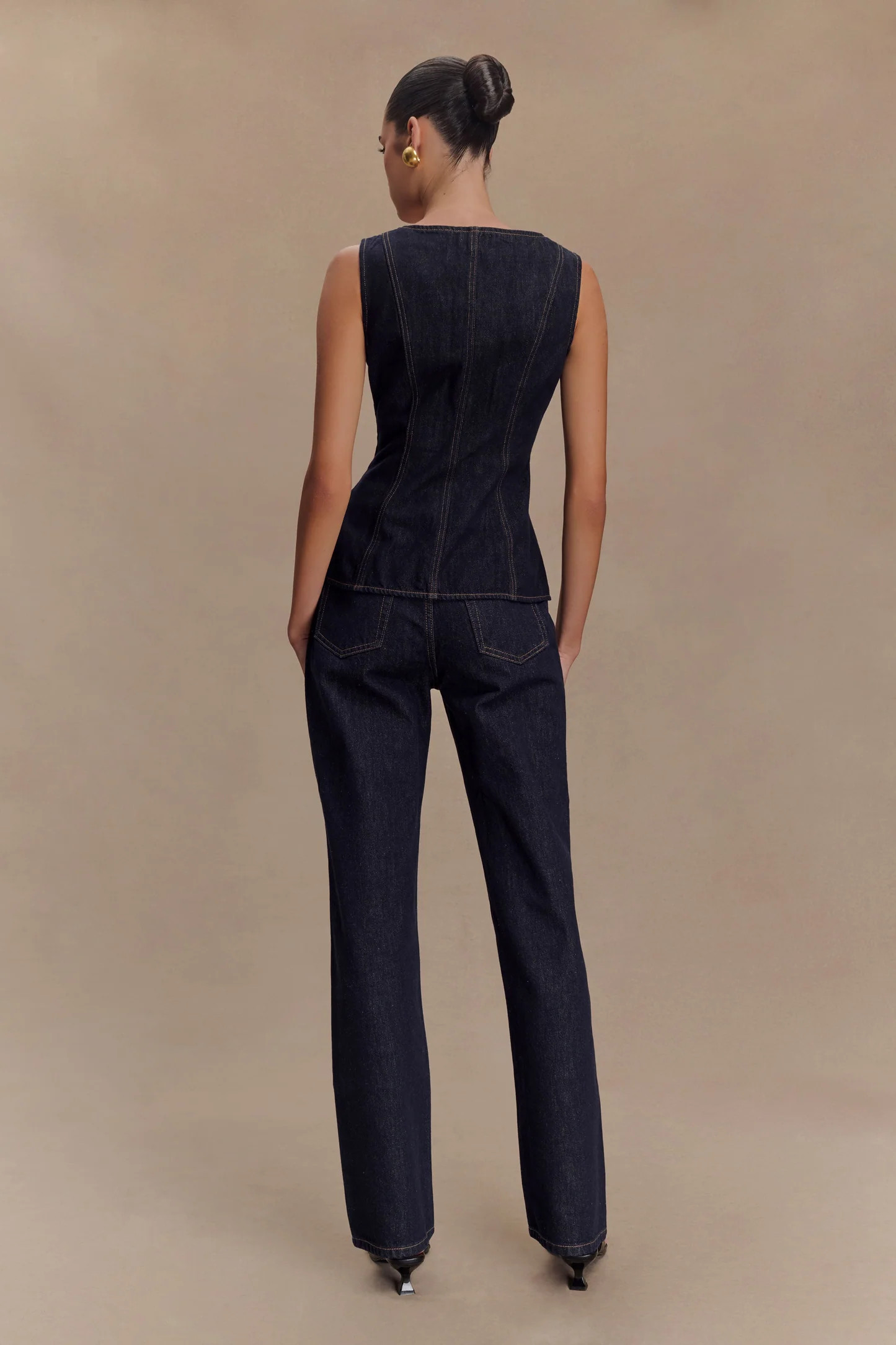 High Waisted Straight Leg Jeans - Washed Indigo Blue | MESHKI US