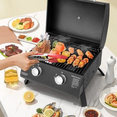 SKONYON Portable Grill 2-Burner Propane Gas Grill Ideal for Outdoor Cooking Black | Target