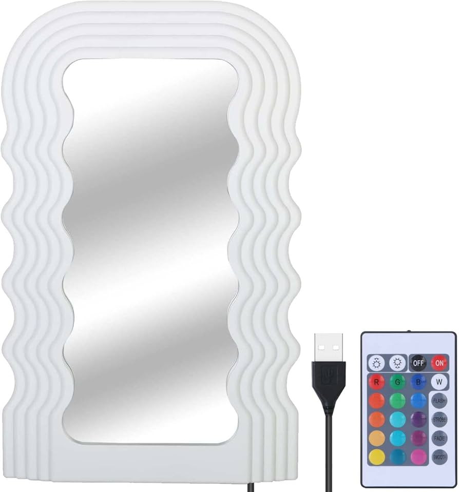 Z PLINRISE Aesthetic Wave Pattern Irregular Frame Mirror, Decorative Desk Wall Mirror for Living ... | Amazon (US)