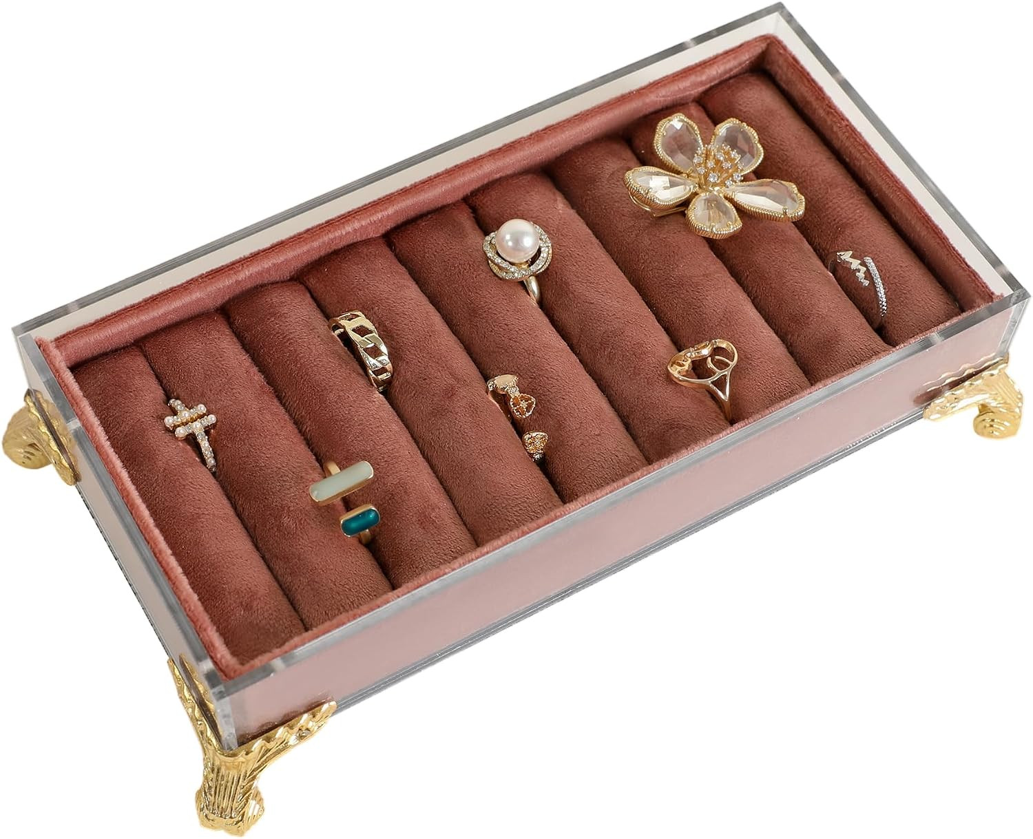 velvet slots Ring holder for jewelry organizer, Earring ring display stand for selling, felt ring jewelry holder tray showcase【Velvet slots Ring Holder-Dark red】 | Amazon (US)