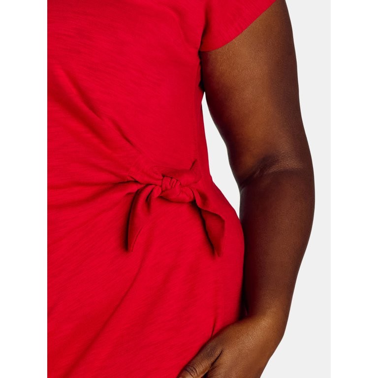Time and Tru Women's and Women's Plus Side Tie Midi Dress with Short Sleeves, Sizes XS-4X | Walmart (US)