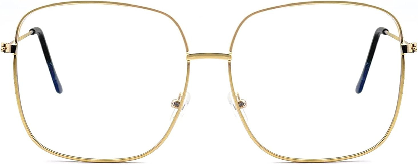 Oversized Square Metal Reading Glasses Women Men, Large Blue Light Blocking Computer Readers, Ant... | Amazon (UK)