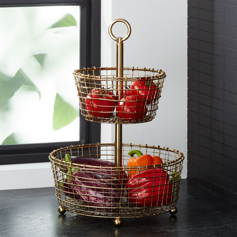Bendt Gold 2-Tier Wire Fruit Basket + Reviews | Crate & Barrel | Crate & Barrel