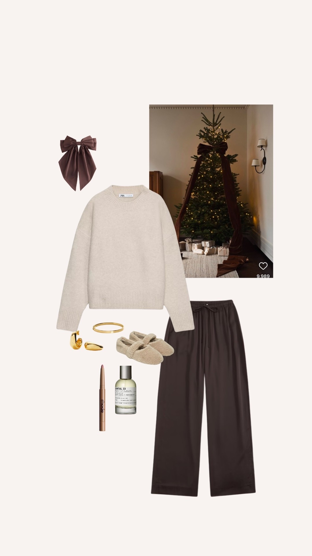 Christmas Day outfits 🤎✨ 

Cream knit, brown satin trousers, slippers, the white company, hair bow, perfume

#LTKfestive #LTKwinter #LTKuk