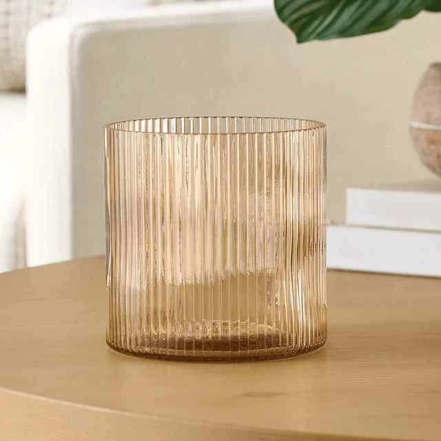 Better Homes & Gardens 5" Amber Glass Ribbed Candle Holder Hurricane, Medium | Walmart (US)