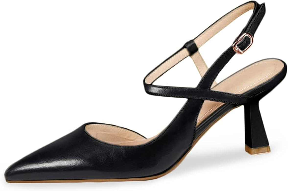 Lnsshee Women’s Low Kitten Heel Closed Pointed Toe Slingback Pumps Heels Slip On Heeled Sandals... | Amazon (US)