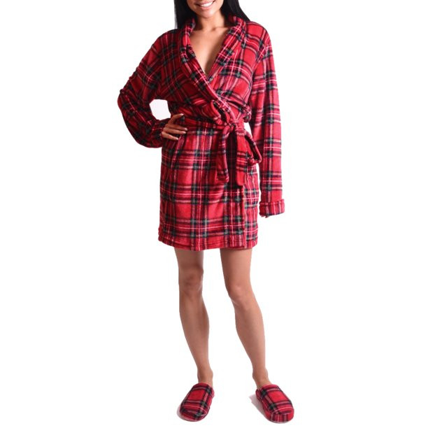 Body Candy Women's Tartan Plaid Luxe Plush Robe and Slipper Set | Walmart (US)