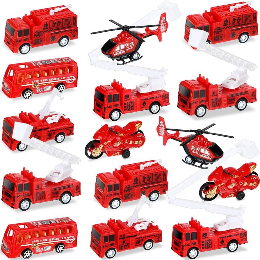 50 Pack Mini Fire Trucks Toy Bulk Firetruck Birthday Party Favor Red Vehicle Helicopter Motorcycl... | Amazon (US)