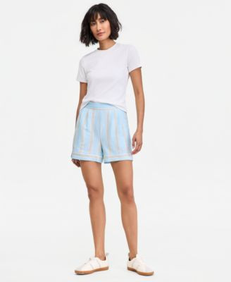 On 34th Women's Linen-Blend Tailored Pull-On Shorts, Macy's Exclusive - Bright White | Macy's