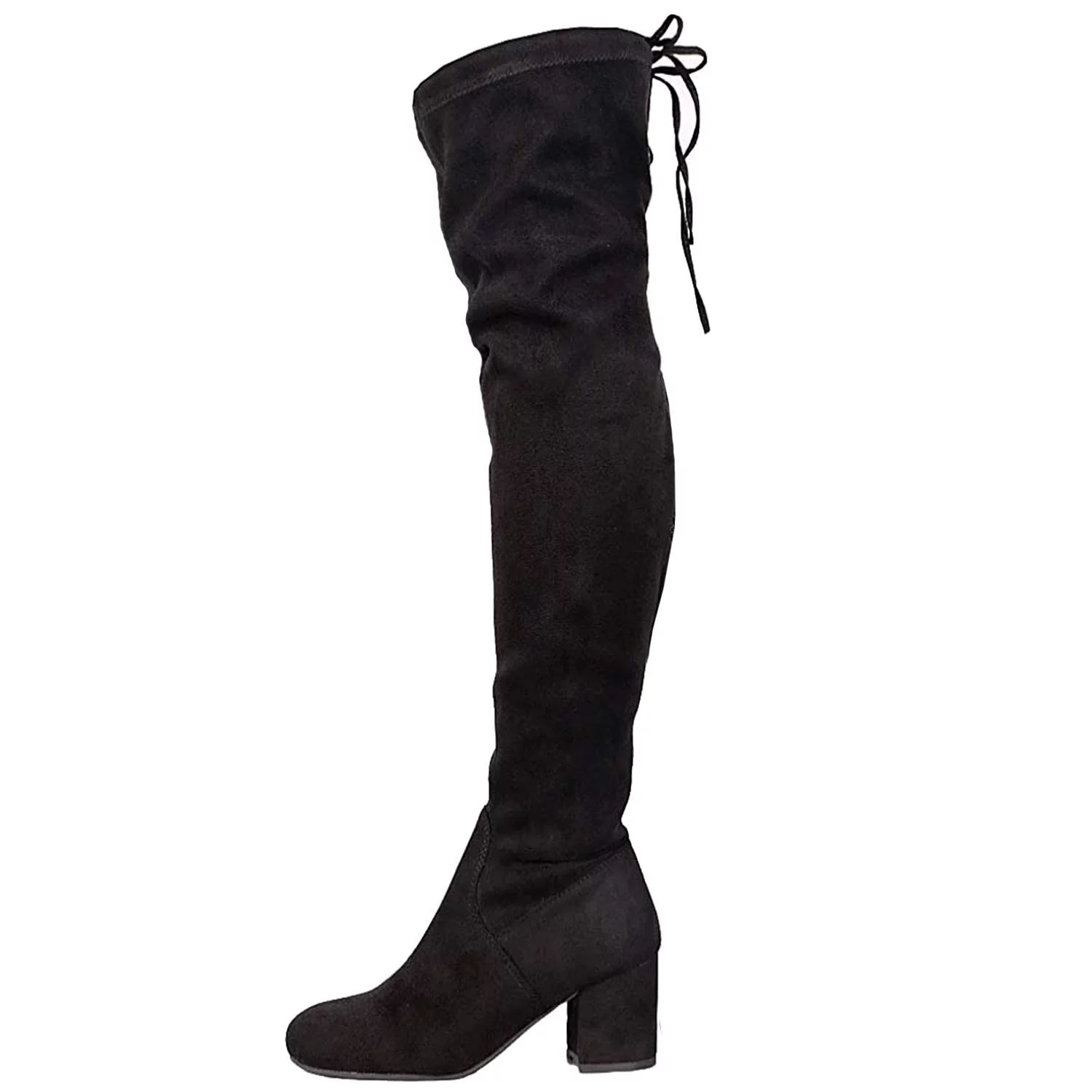 New Women's Back Lace Up Mid Chunky Block Heel Over The Knee Thigh High Boot - Walmart.com | Walmart (US)