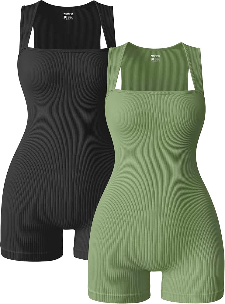 OQQ Women 2 Piece Rompers Yoga Stretch Strappy Square Neck Sleeveless Exercise Rompers | Amazon (US)