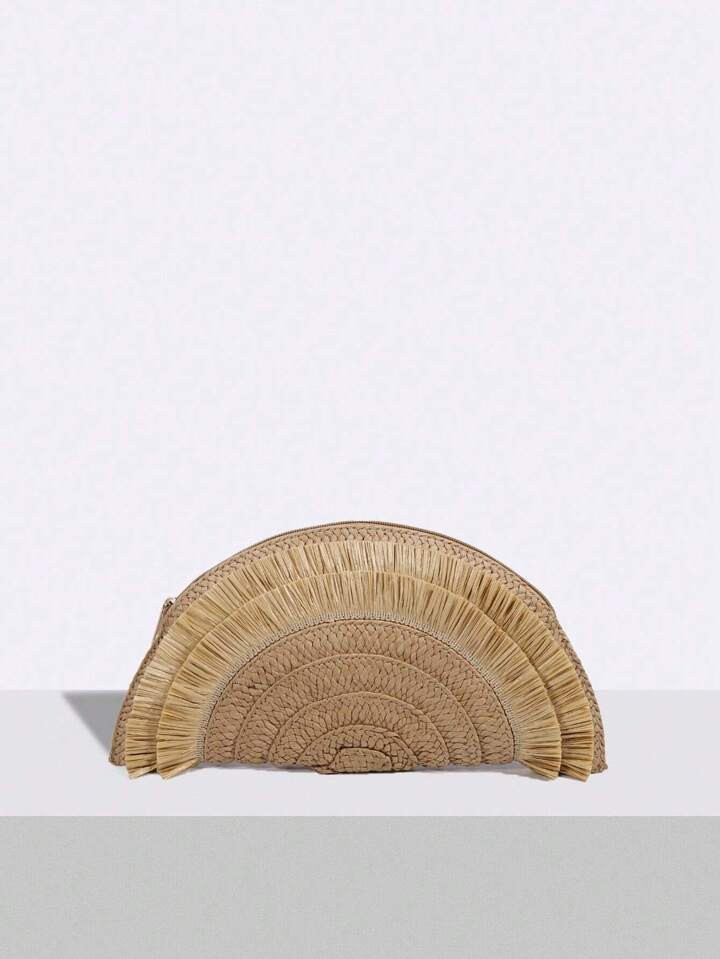 Fringe Trim Straw Bag Vacation Semicircle Design,Perfect For Summer Beach Travel Vacation | SHEIN