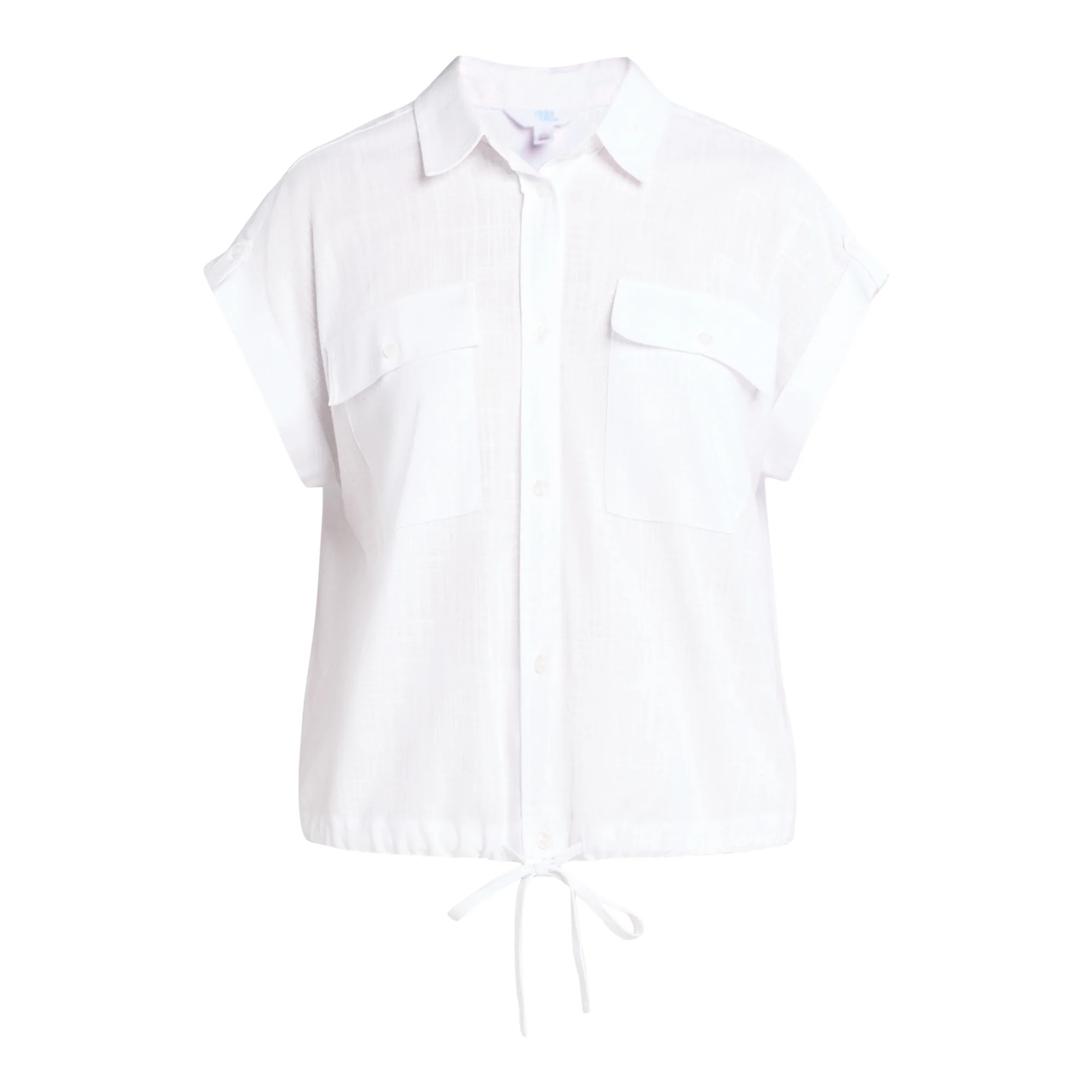 Time and Tru Women's Button Front Utility Shirt with Drawstring Hem, XS-XXXL | Walmart (US)