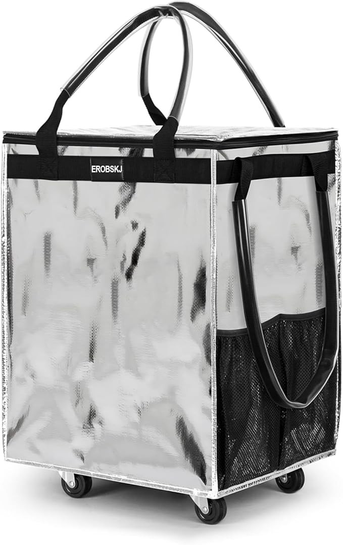 (Medium,Silver) Reusable Grocery Bag on Wheels, 70L Foldable Rolling Tote, Carries Up to 66 lbs S... | Amazon (US)