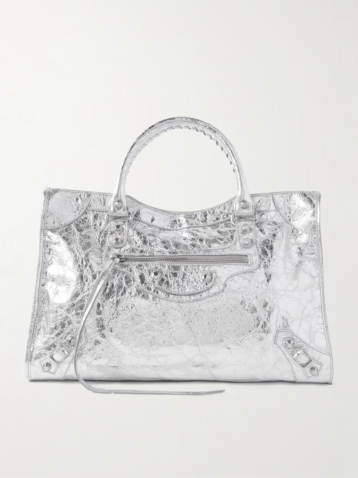 Balenciaga - Le City Medium Metallic Textured-leather Tote - Silver | NET-A-PORTER (US)