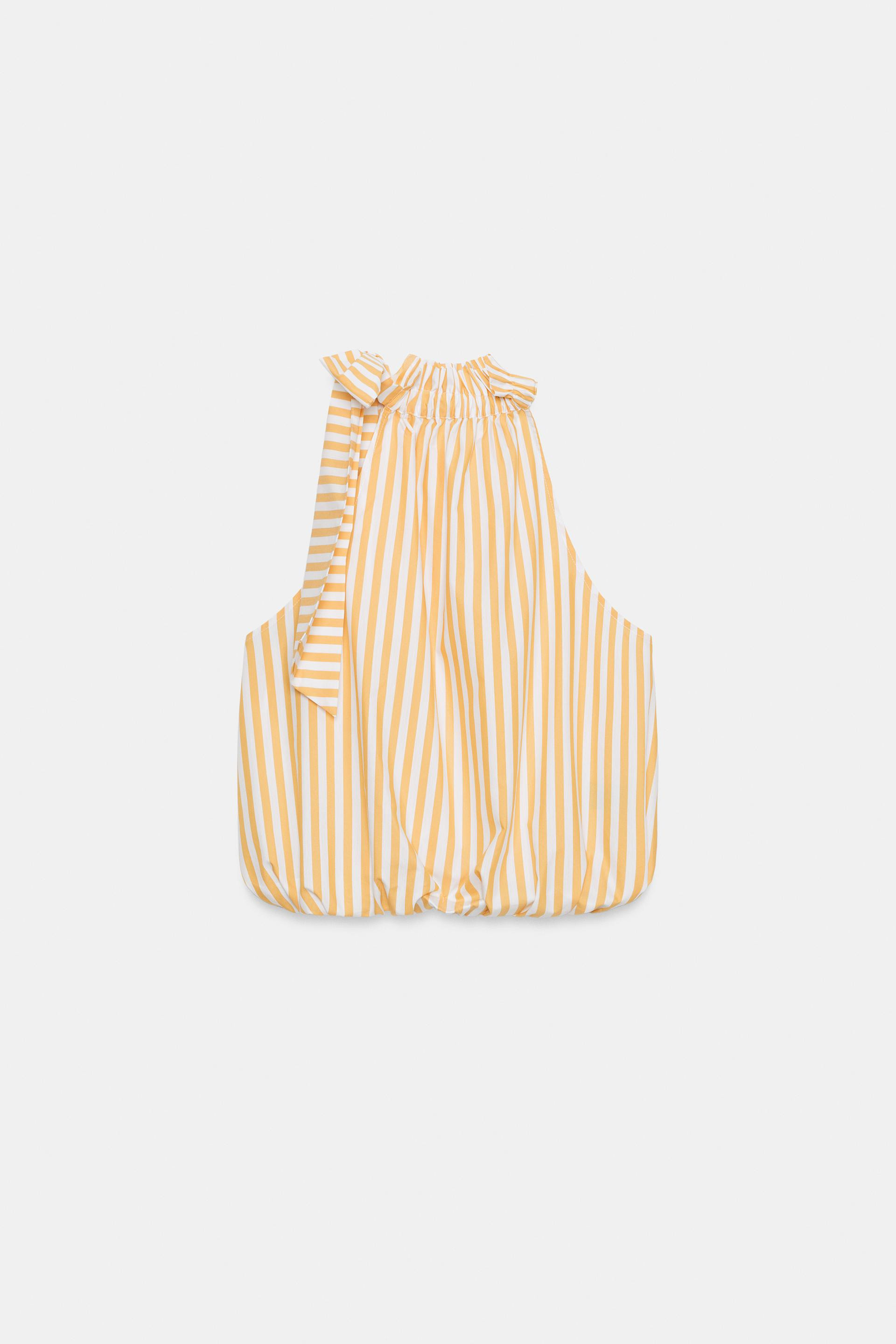 STRIPED VOLUMINOUS TOP WITH BOW | Zara US