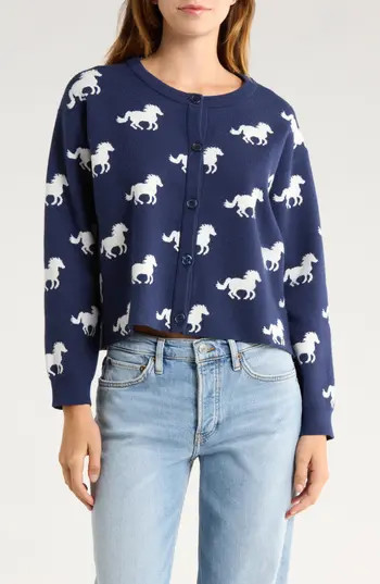 Vigoss Horse Cardigan in Navy at Nordstrom Rack, Size X-Small | Nordstrom Rack