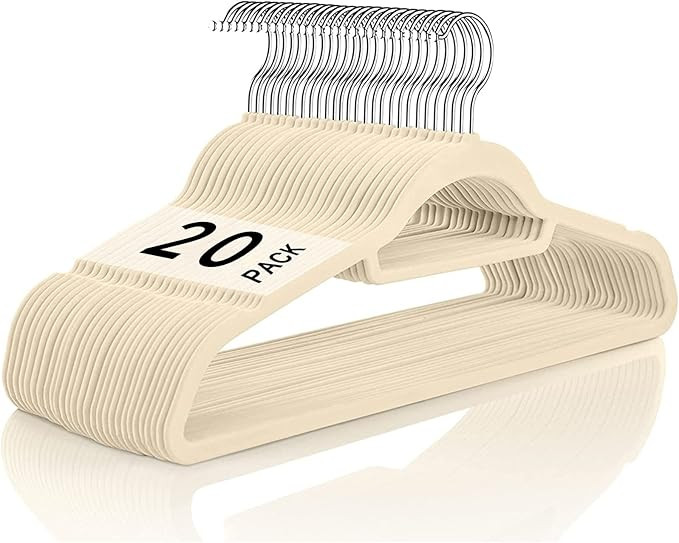 Velvet Clothing Hangers, Non-Slip Beige Suit Hanger, Space Saving Clothes Hanger Heavy Duty Adult... | Amazon (US)