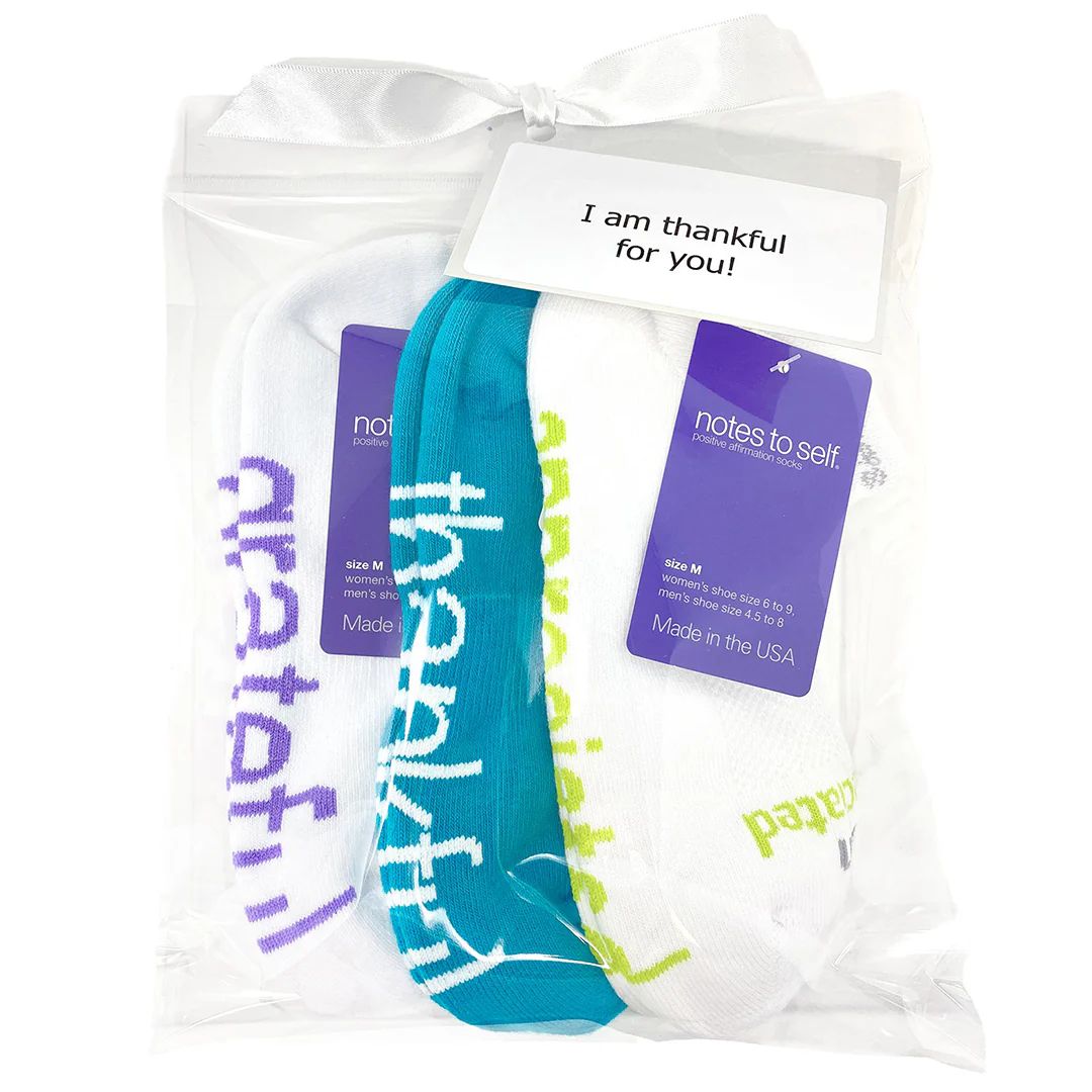 Thankful for You 3-pair gift bag: I am thankful™ + I am grateful™* + I am appreciated™ sock set | notes to self