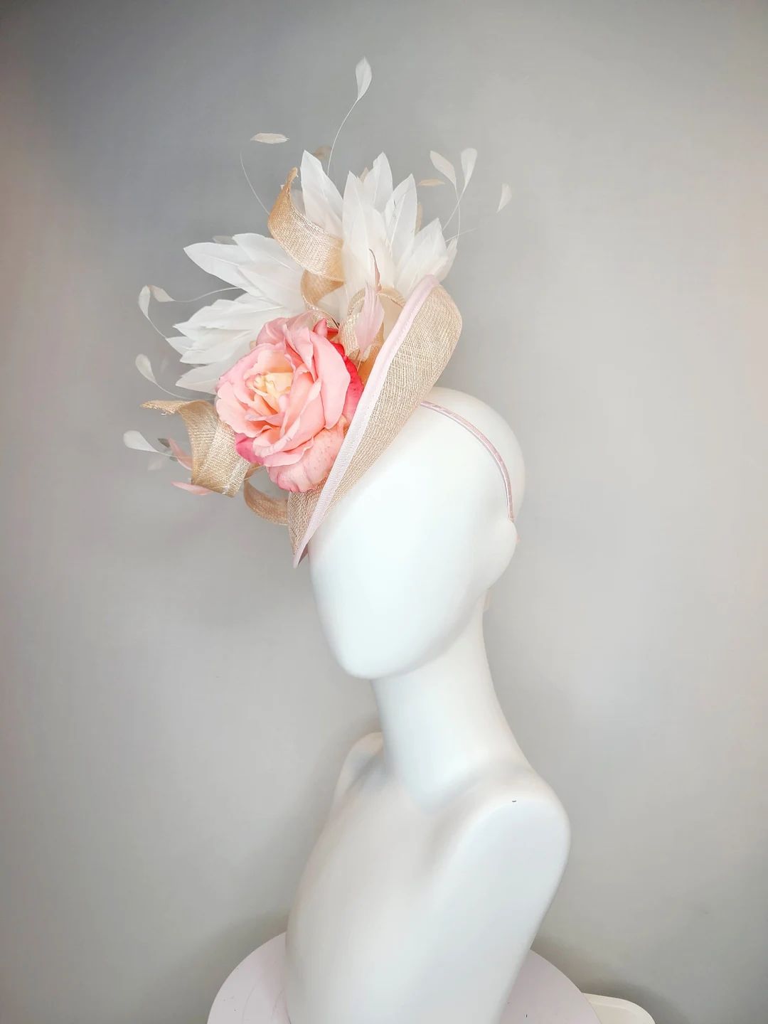 Kentucky Derby Hat Fascinator Peach Pink Blush Sinamay With - Etsy | Etsy (US)