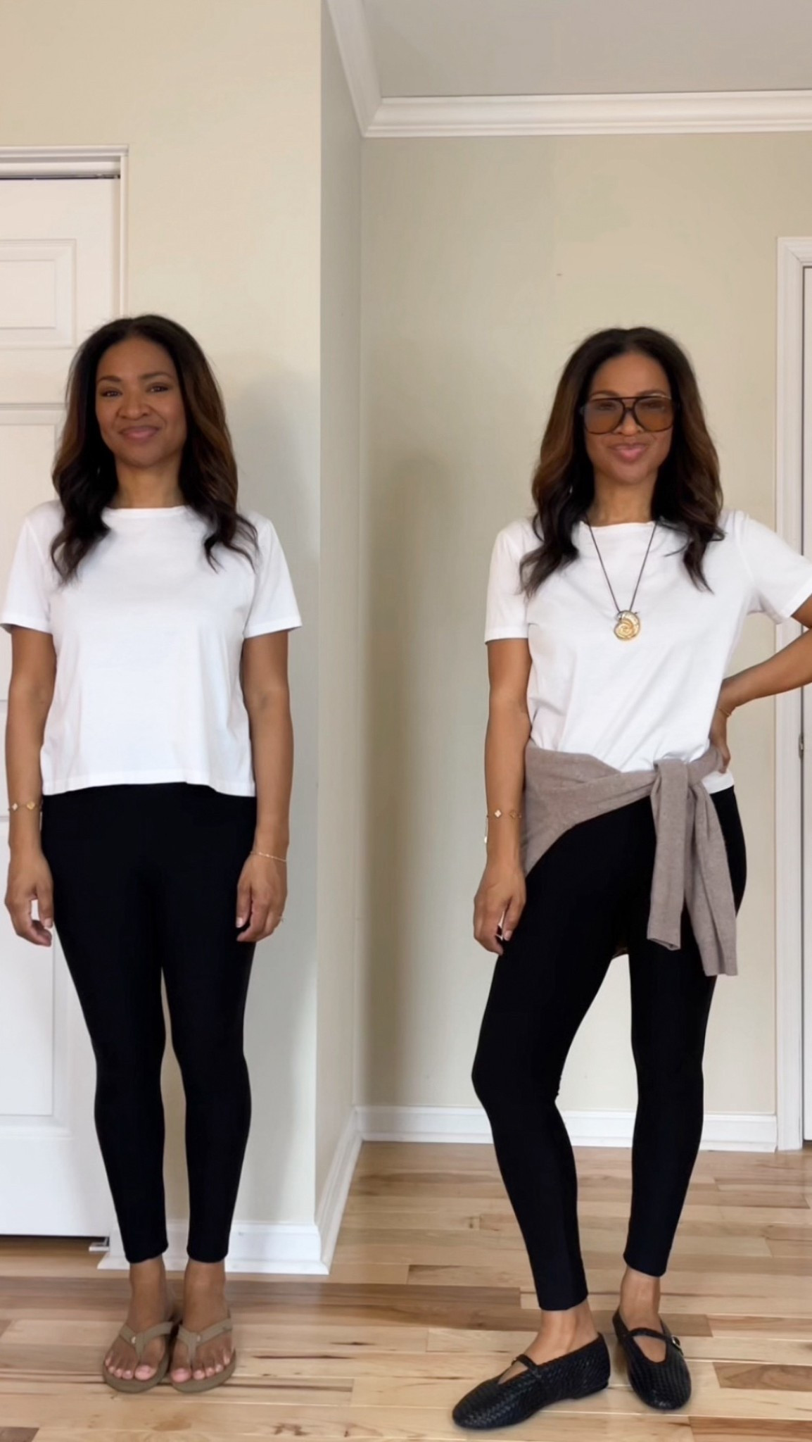 I’m wearing a small in the T-shirt. This T-shirt is originally from Zara. It’s no longer in stock sadly so I have linked a similar one from Aritzia and Old Navy. My leggings are a size medium, I sized up one. They’re from Amazon and soft and lightweight. I’m also linking similar ones just in case. I size down 1/2 in the valet flats. ￼￼

#LTKgrwm #LTKootd #LTKOver40