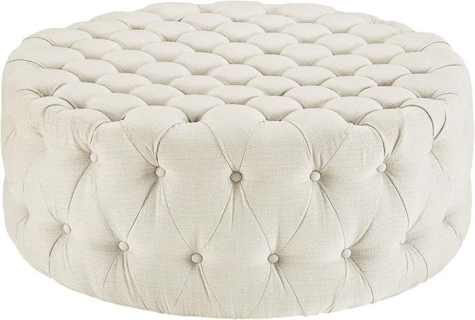 Modway Amour Fabric Upholstered Button-Tufted Round, Ottoman, Beige | Amazon (US)