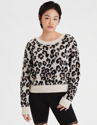 AE Leopard Crew Neck Pullover Sweater | American Eagle Outfitters (US & CA)
