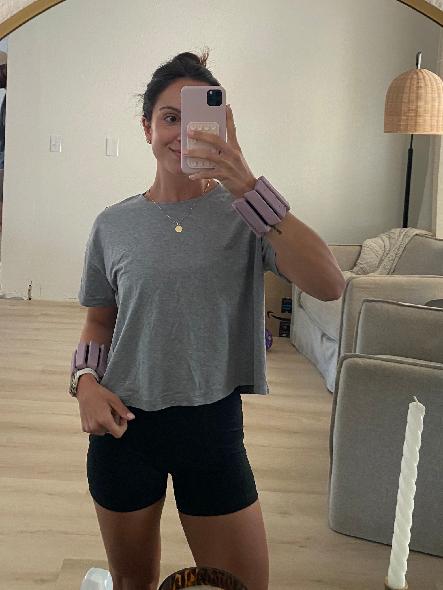 Hot girl walk outfit with biker shorts and CRZ yoga cropped flowy cotton tshirt in color heater grey im in a medium! Currently on sale on Amazon right now 

#LTKActive #LTKFindsUnder50 #LTKStyleTip