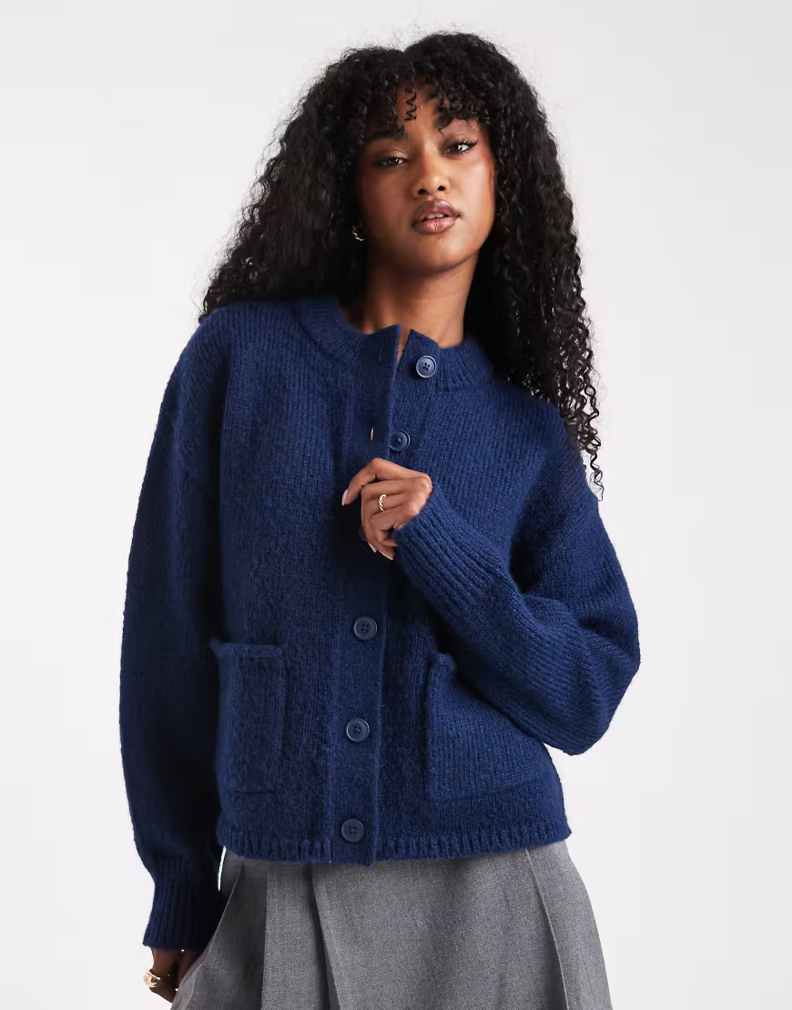 ASOS DESIGN boxy oversized cardigan with pocket detail in navy | ASOS (Global)