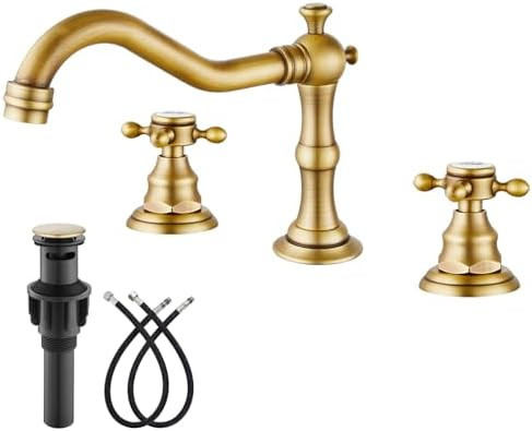 gotonovo Bathroom Faucet 3 Hole 8 Inch Widespread Bathroom Sink Faucet 2 Cross Handles Vintage La... | Amazon (US)