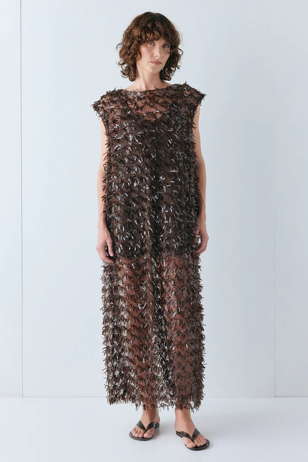 Natalia Sequin Maxi Dress Chocolate | VRG Grl