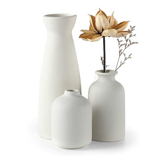 CEMABT White Ceramic vase Set-3 Small Flower vases for Decor,Modern Boho Farmhouse Home Decor,Decorative vase for Pampas Grass&Dried Flowers,idea Shelf,Table,Bookshelf ，Entryway- Distressed | Amazon (US)