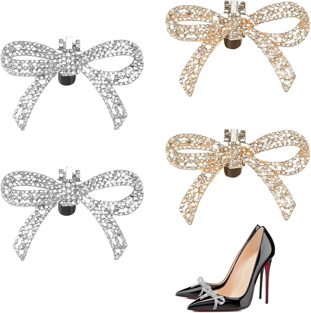 4pcs Bow Shoe Clips Crystal RhineStone Bow Shoe Clips Women Heel Clips Shoe Charms Bow Clips for ... | Amazon (US)