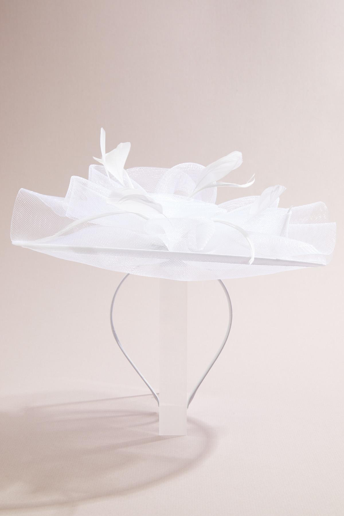 White Feather Rose Mesh Veil Fascinator | Cato Fashions