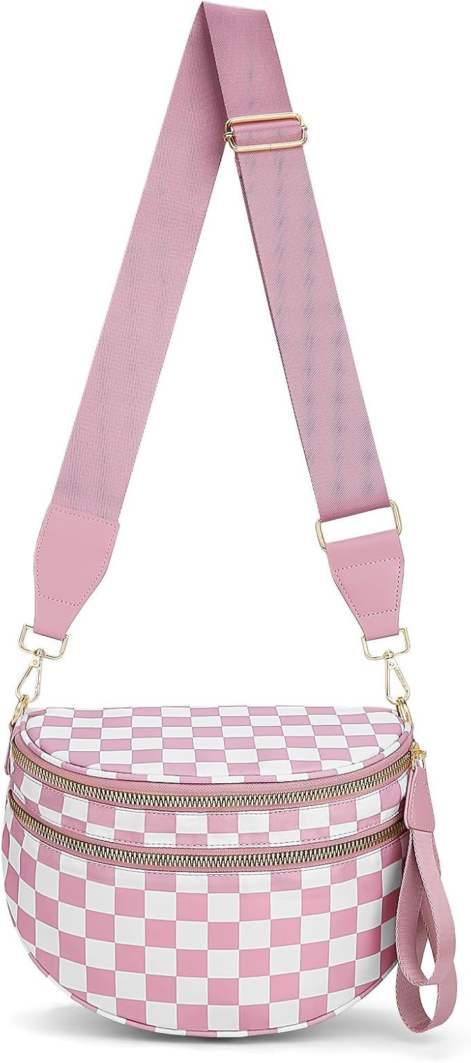 Lushandy Bum Bag Women's Checkered Crossbody Bag Nylon Cross Body Bags Plaid Mom Everyday Purse f... | Amazon (US)