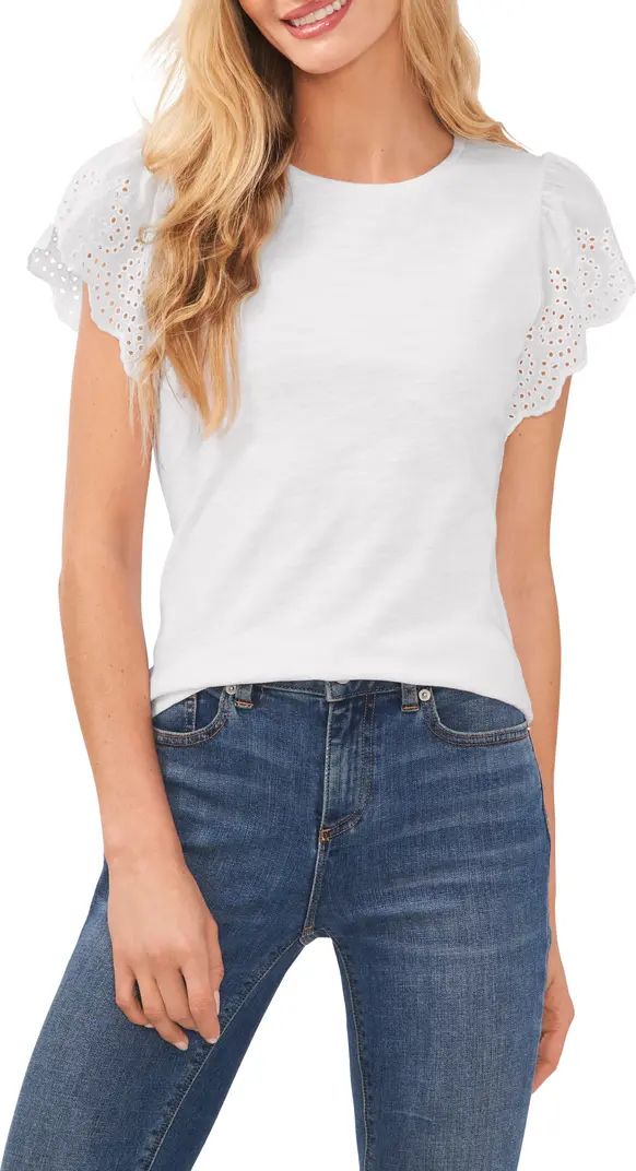 Eyelet Flutter Sleeve T-Shirt | Nordstrom