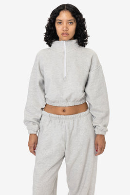 CF396 - Cotton Fleece Half Zip Cropped Pullover, Heather Natural / M/L | Los Angeles Apparel