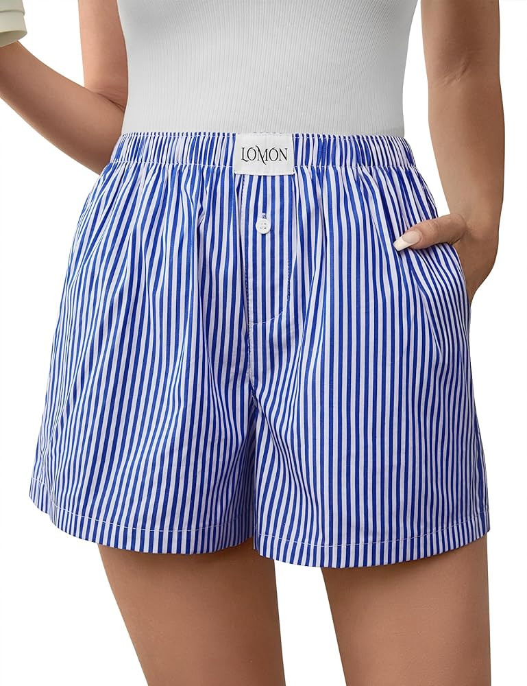 LOMON Boxer Shorts for Women Summer Gingham Cotton Pajamas 2025 Lounge Sleep Pj Plaid Shorts Y2K ... | Amazon (US)