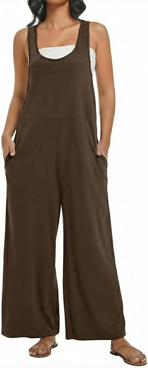 Nfsion Jumpsuits for Women's Casual Loose Sleeveless Tank Crewneck Long Pants Romper Overalls wit... | Amazon (US)