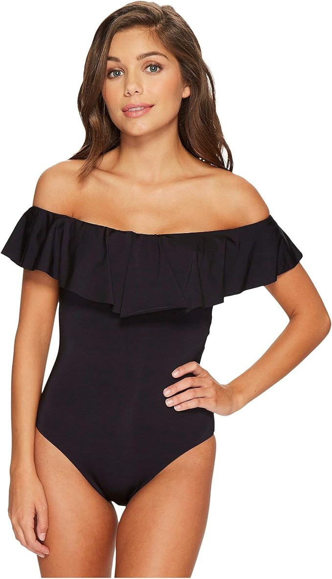 Trina Turk Women's Off Shoulder Ruffle Bandeau One Piece Swimsuit | Amazon (US)