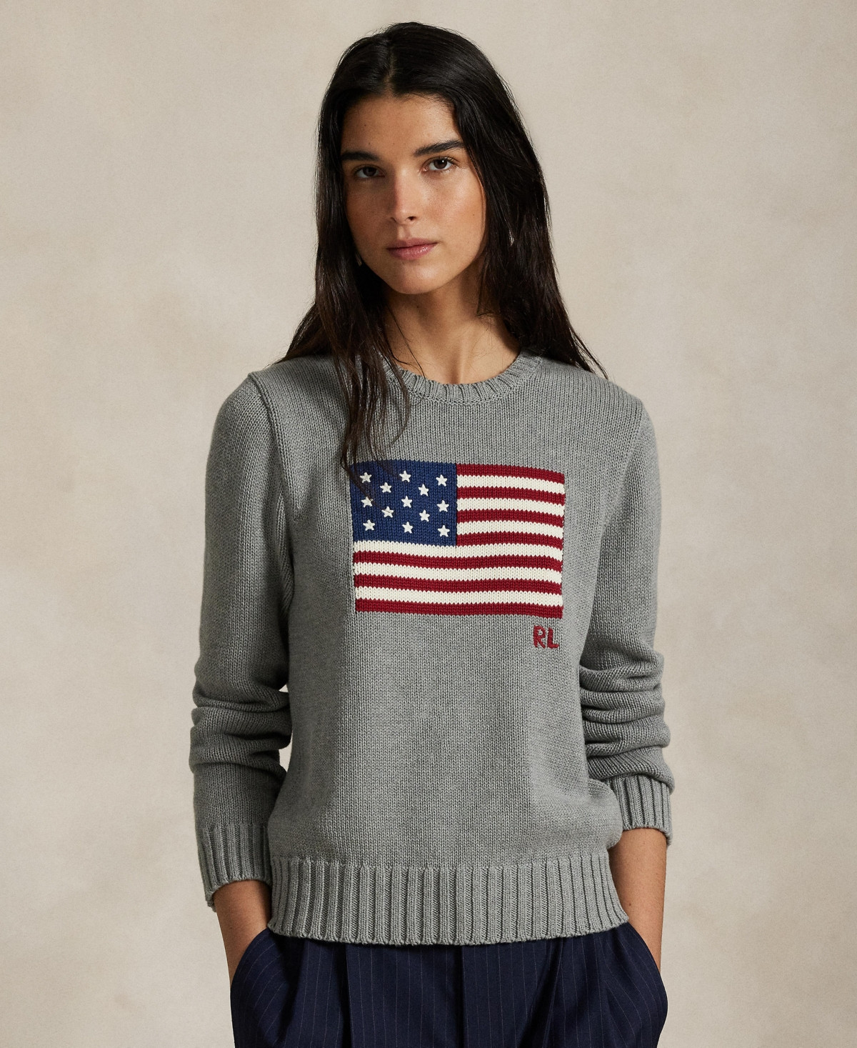 Polo Ralph Lauren Women's Flag Cotton Crewneck Sweater - Drift Grey Melange | Macy's