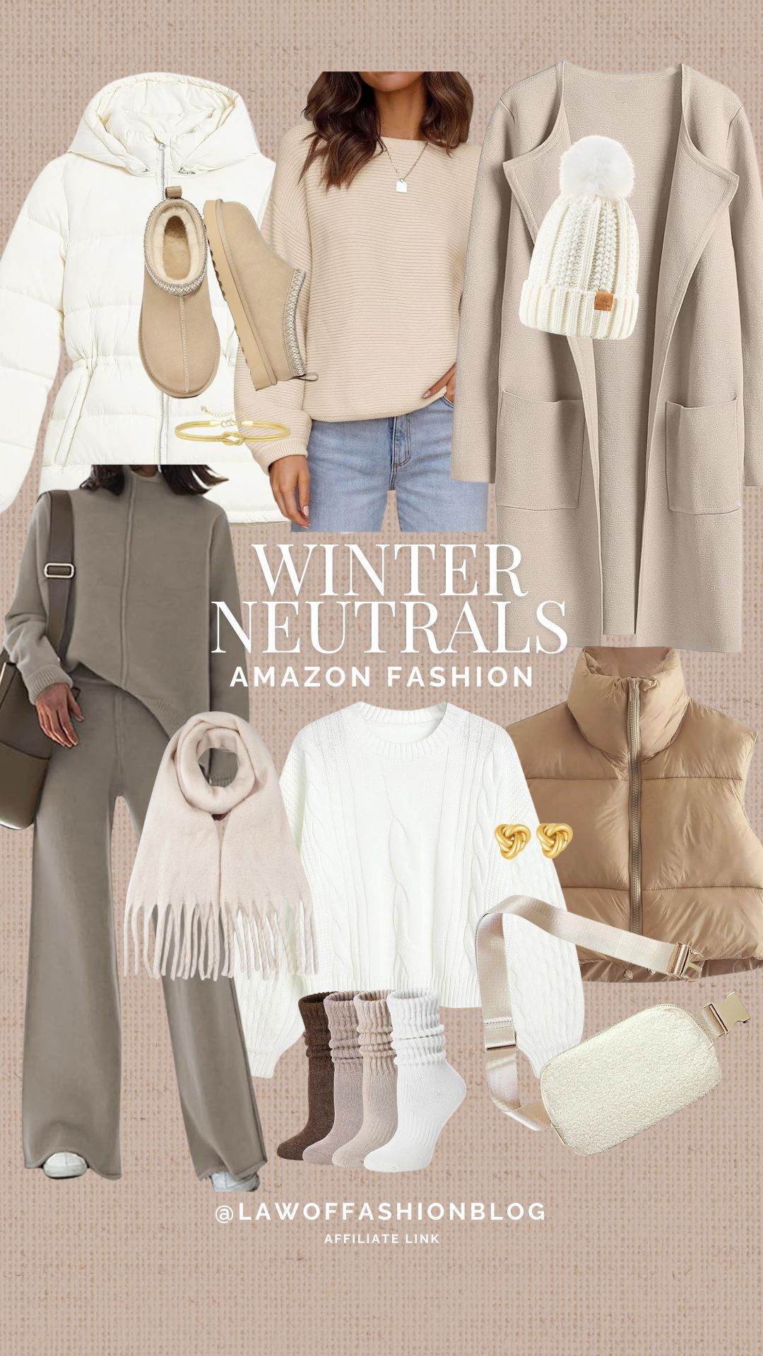 Winter neutral fashion all from Amazon ❄️ Winter style, cold weather fashion, outerwear, beige, ivory, tan, sweater, accessories, jewelry, comfortable, affordable women's clothing, Amazon fashion. 

 #LTKootd #LTKSeasonal #LTKFindsUnder50