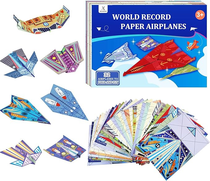 Paper Airplane Kits with 16 Classic Designs, 32 Sheets of Colorful Origami Paper, World Record Pa... | Amazon (US)