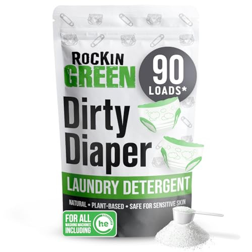 Rockin' Green Laundry Detergent, Plant based, All Natural Laundry Detergent Powder, Vegan and Biodegradable Odor Fighter, Safe for Sensitive Skin (Baby Cloth Diaper 90 Loads Unscented) | Amazon (US)