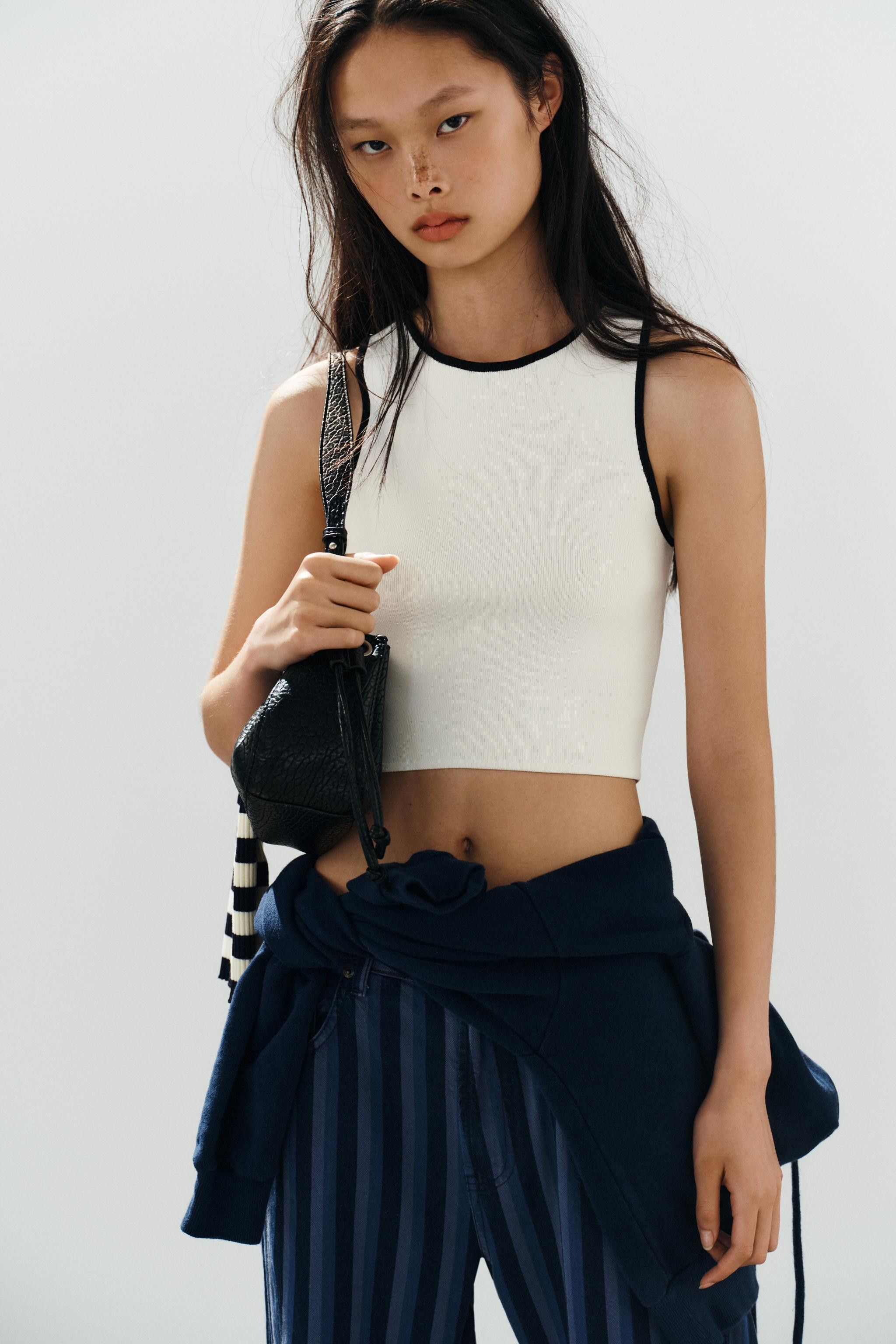 CONTRAST TRIM KNIT CROP TOP | Zara AU