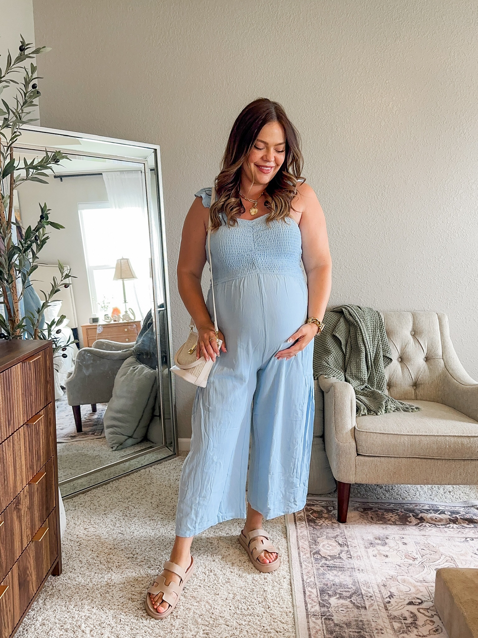 The cutest jumpsuit that’s non-maternity but fits the bump - sized up to an extra large (tried large and it will fit post baby but not with the bump / for maternity) other color options too. So comfy 

#LTKstyletip #LTKbump #LTKfindsunder50