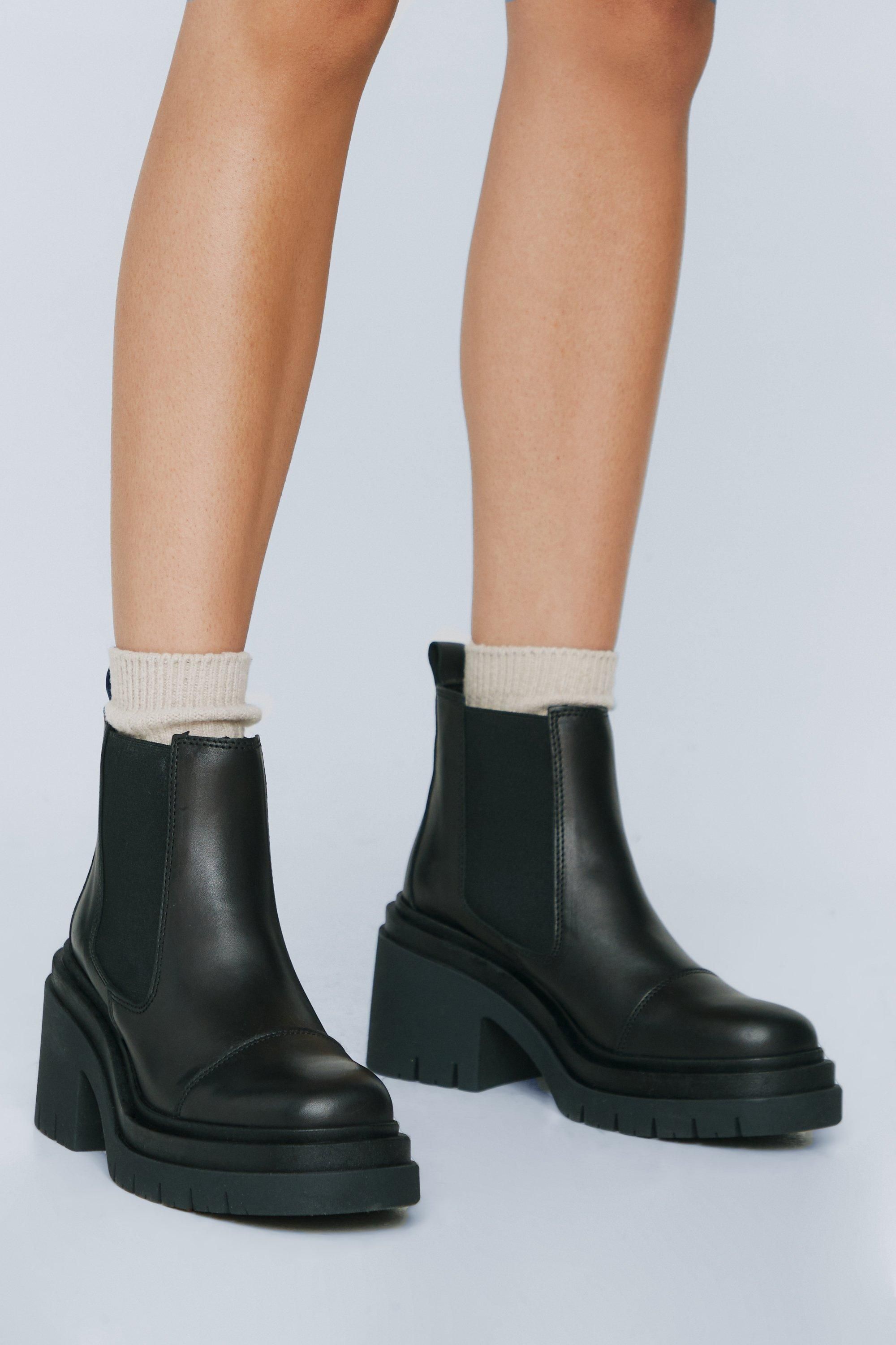 Womens Leather Chunky Chelsea Boots - Black - 5 | Nasty Gal (US)