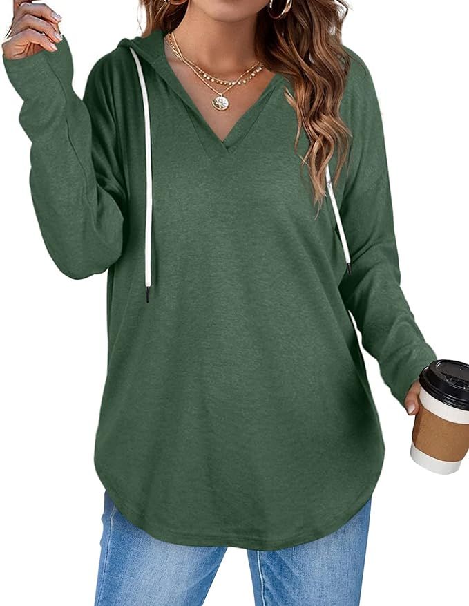 Bofell Hoodies for Women Pullover Long SLeeve V Neck Shirts Casual Tops Sweatshirts | Amazon (US)