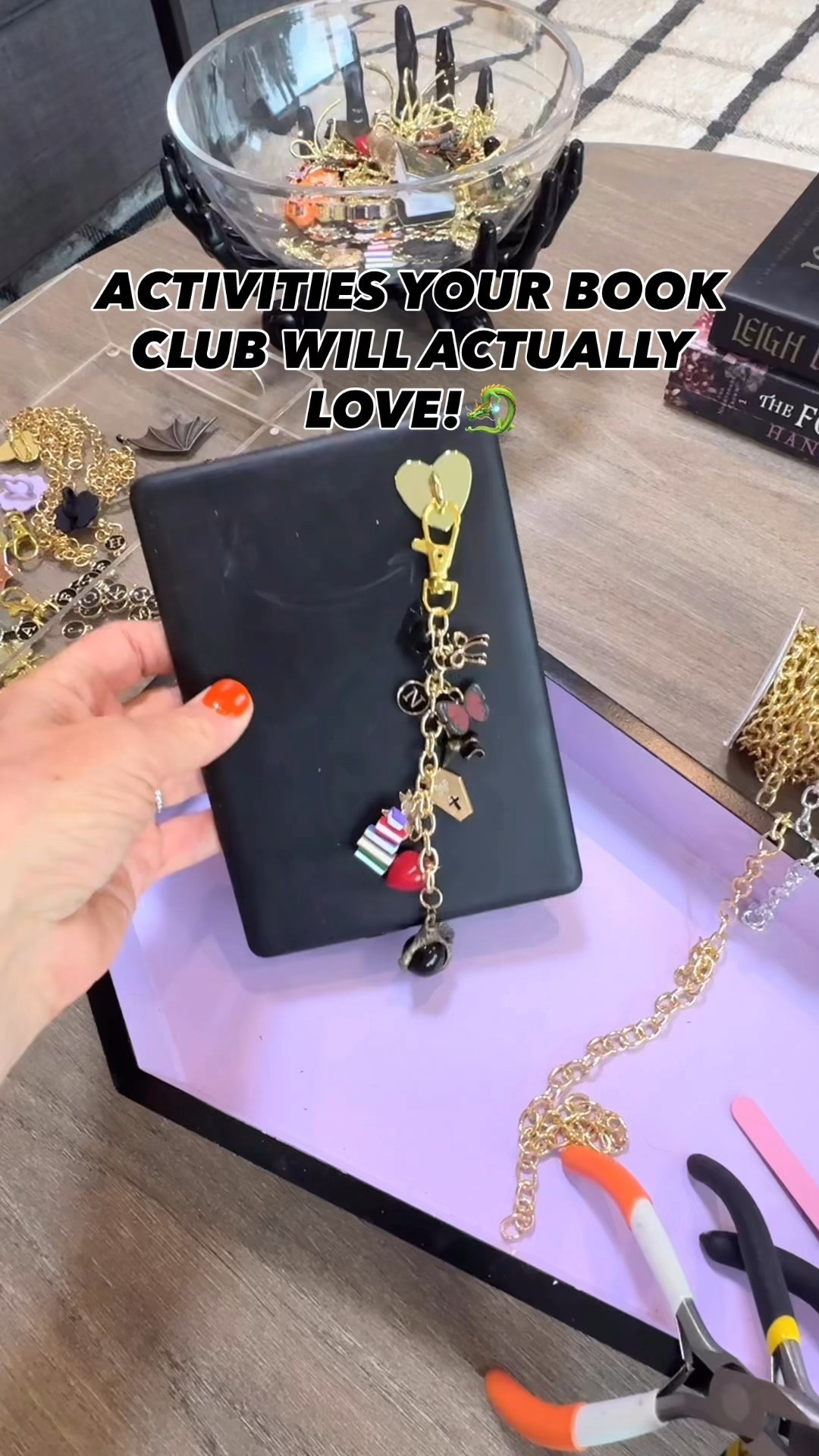 Activities your book club will actually love… but make it a fantasy-edition 🐉✨

This month’s Kindle charm is for the romantasy & dragon-obsessed girlies 💖🐲
Swap out spooky charms for dragon claws, swords, wings, horned beasts, and even a stack of mythical books. Add a blood-red heart + butterflies for a touch of romance 🦋❤️.
Every chain becomes a one-of-a-kind accessory that feels like it belongs in your favorite fantasy world. 📚✨

Follow for more DIY Kindle charms, fantasy vibes, and book club activities you’ll actually want to try. 🕸️👑

#LTKSeasonal #LTKParties #LTKHome